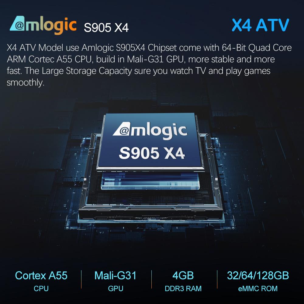 X4 ATV androidtv 11.0 Smart TV Box Amlogic S905X4 Unterstützt 4K 60fps AV1 Dual-WLAN Set-Top-Box