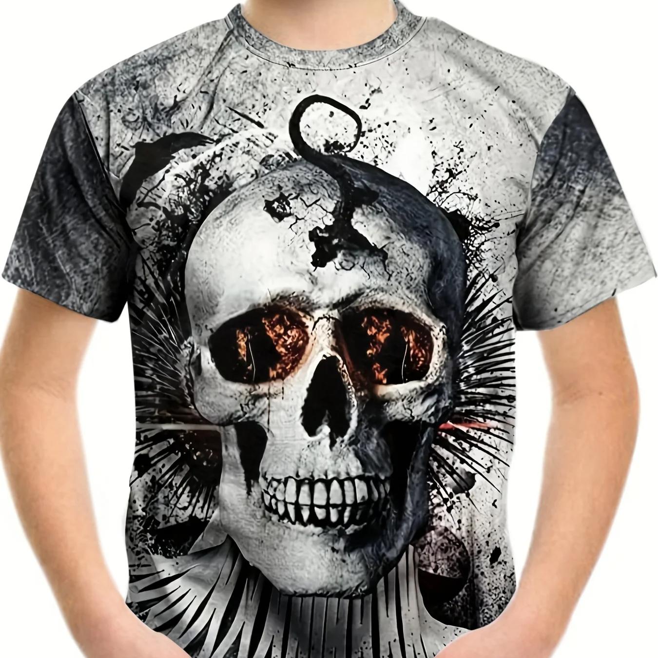 

Летняя футболка с 3D принтом черепа, детская одежда для мальчиков и девочек, футболка с короткими рукавами, детская одежда, модные топы для мальчиков, футболки 160