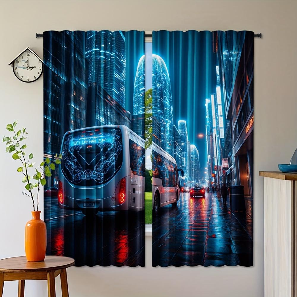 

Bus Theme Print Polyester Curtains Design Bedroom Living Room Office Light Filtering Set Of 2 Made With Rod Pocket Machine Washable Area Decor W100*H70(CM)-Grommet top&1PCS