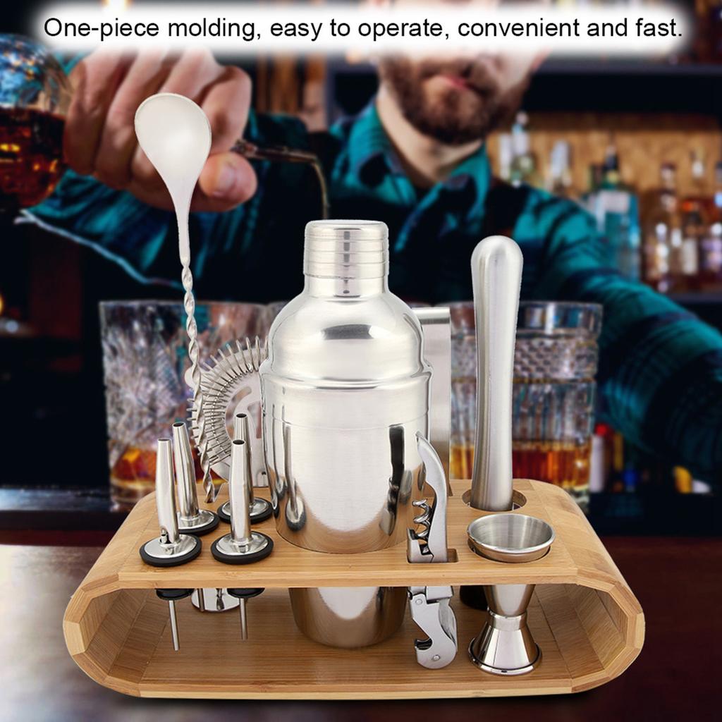11-teiliges Set Edelstahl Cocktailshaker Mixer Getränke Barkeeper Martini Werkzeuge Bar-Set mit Holz