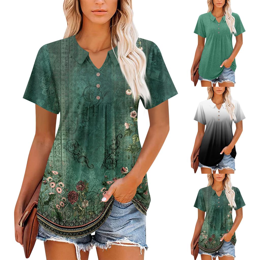 Womens Summer Tops Casual Ruffle Short Sleeve Crewneck Loose Pleated T Shirts