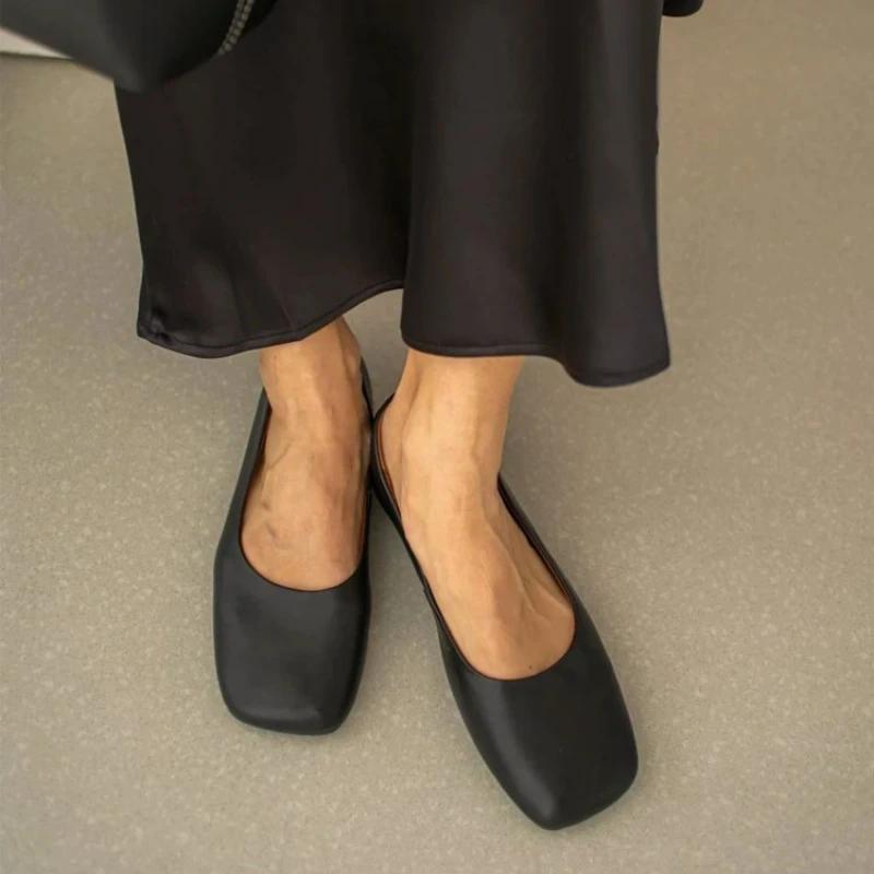 Damen Leder Ballerinas Weichsohlige Pendler Einzel Schuhe 2025 Sommer Eckige Zehenpartie Flache Mary Jane Schuhe