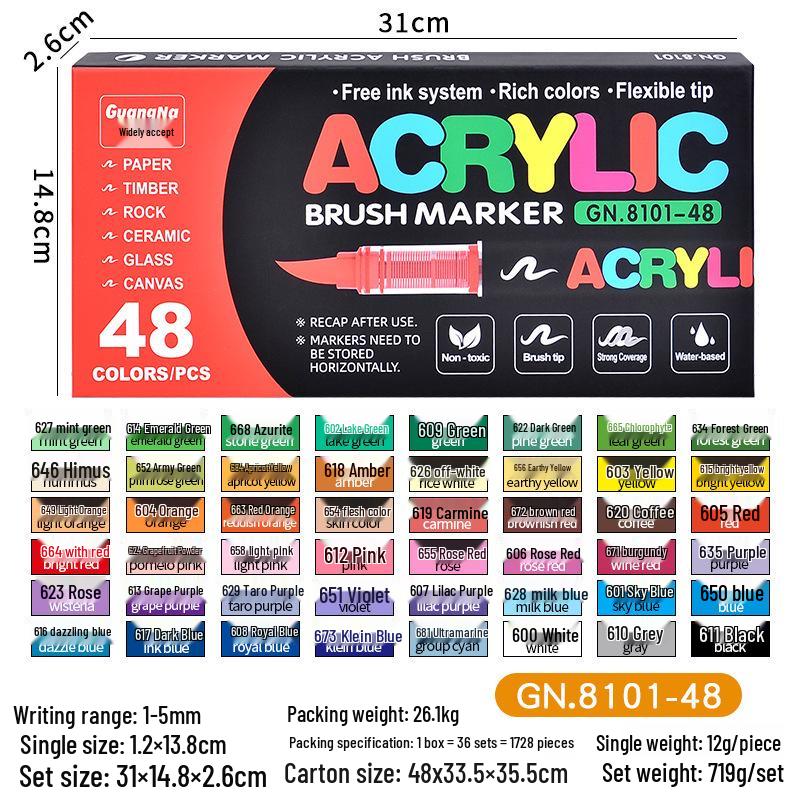 Guangna 8101 Liquid Soft Tip Acrylic Marker - 288 Colors for DIY Graffiti and Body Painting
