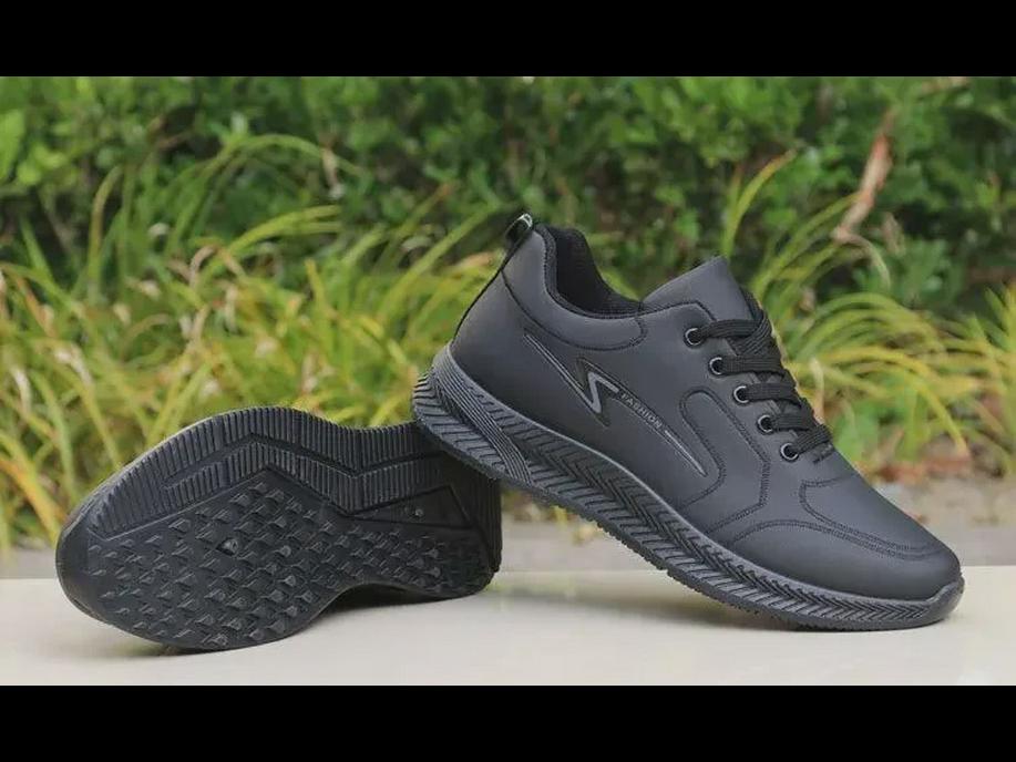 Men's Waterproof Black Leather Autumn Work & Casual Running Shoes