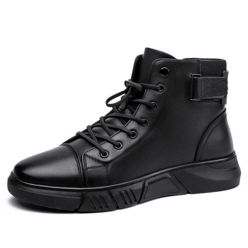 Leather Cowhide Martin Boots Men's Winter High Top Leather Boots Fleece British Cotton Leather Shoes Men's Cotton Shoes Warm Snow Boots