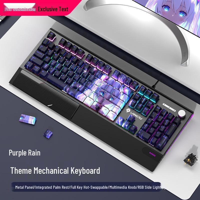 Langtu K1000 Mechanical Gaming Keyboard with Blue Switches - Custom PBT Theme for Girls & Office Use