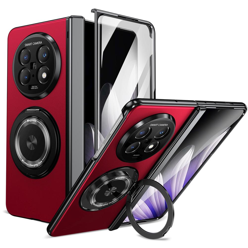 KEYSION 360° Rotating Magnetic Ring Stand Phone Case for MagSafe for OPPO Find N5 Hinge Phone Cover with Glass Screen Protector