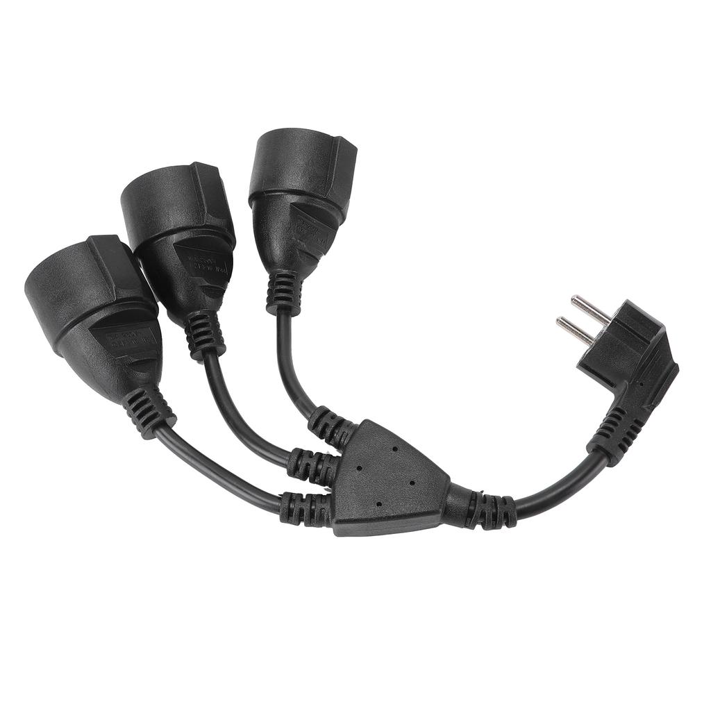 Power Cable Splitter 3 Outlet Adapter Extension Cord for Home Kitchen Office Maximum 16A 1.5mm² Black EU Plug