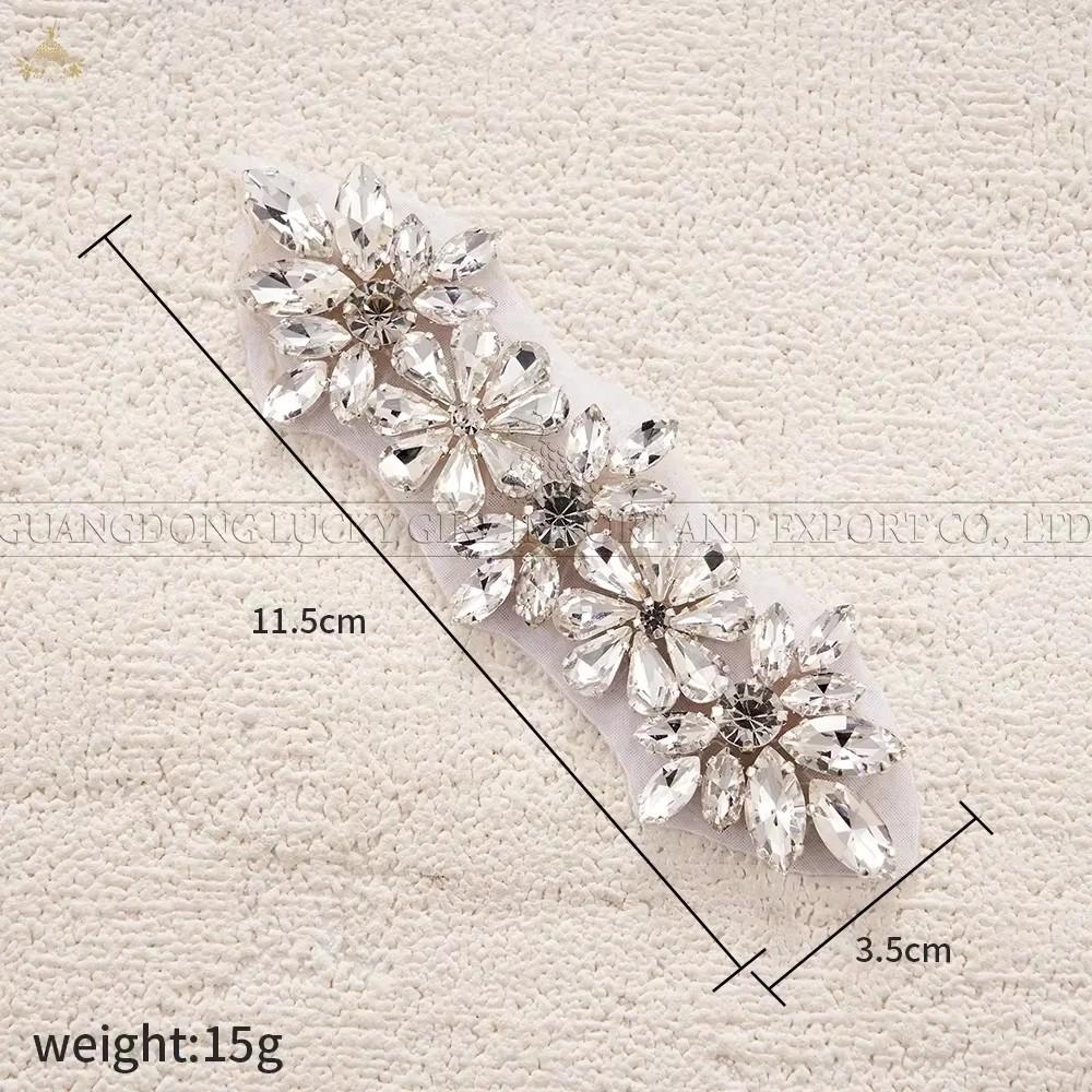 FZD 1 PC Silver Crystal Rhinestone Applique Gold Sew On For Wedding Dress Belt Pearl Patch Iron On Hot Fix Glitter Crystal Stone