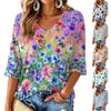 Women's V-Neck Retro Floral Print Lightweight Blouse for Spring and Summer