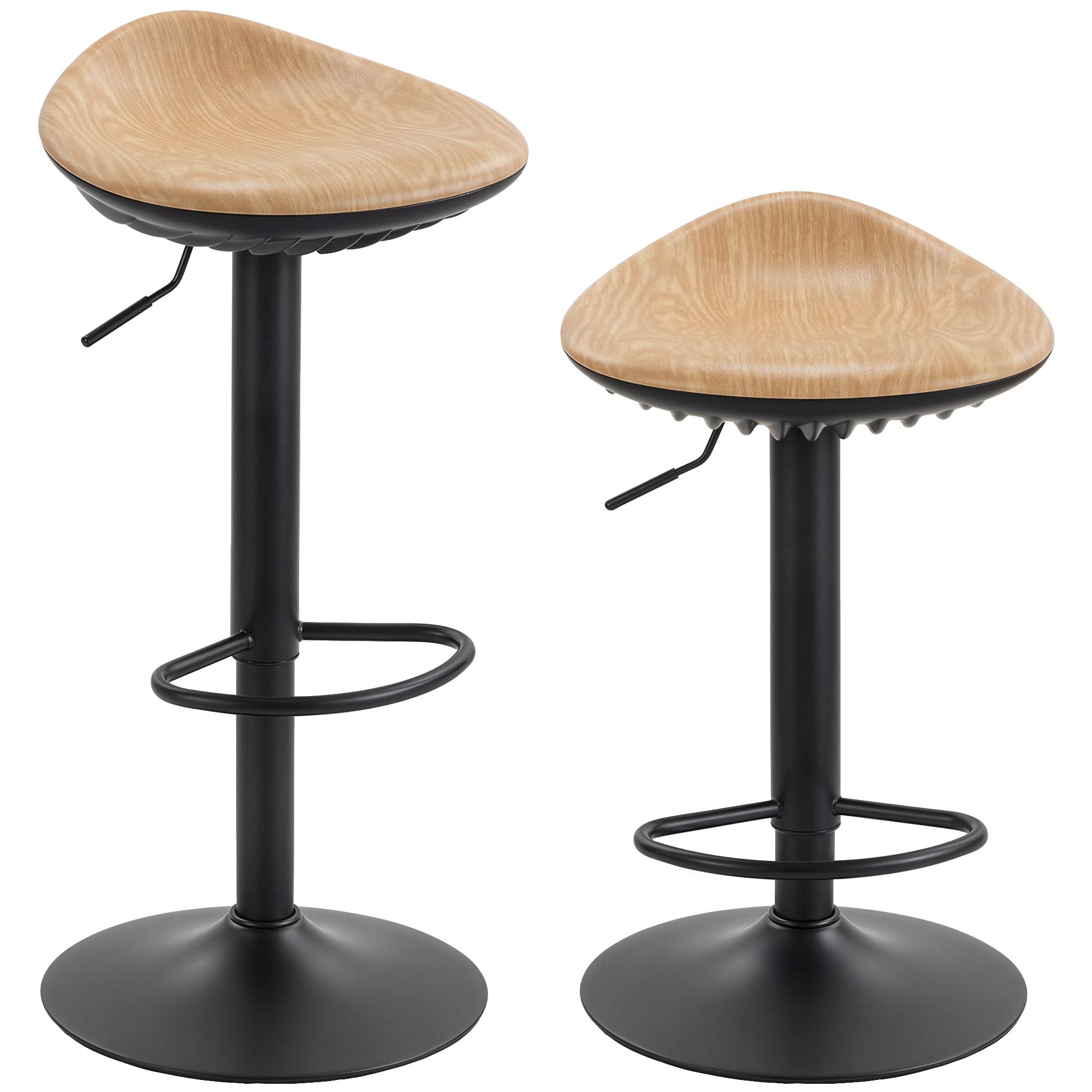 Set de 2 Scaune de Bar Scaune de Bucătărie din Piele PU cu Șezut Tip Șa Reglabile pe Înălțime Scaune de Bucătărie Pivotante cu Suport pentru Picioare Stejar 40 x 40 x 84 cm