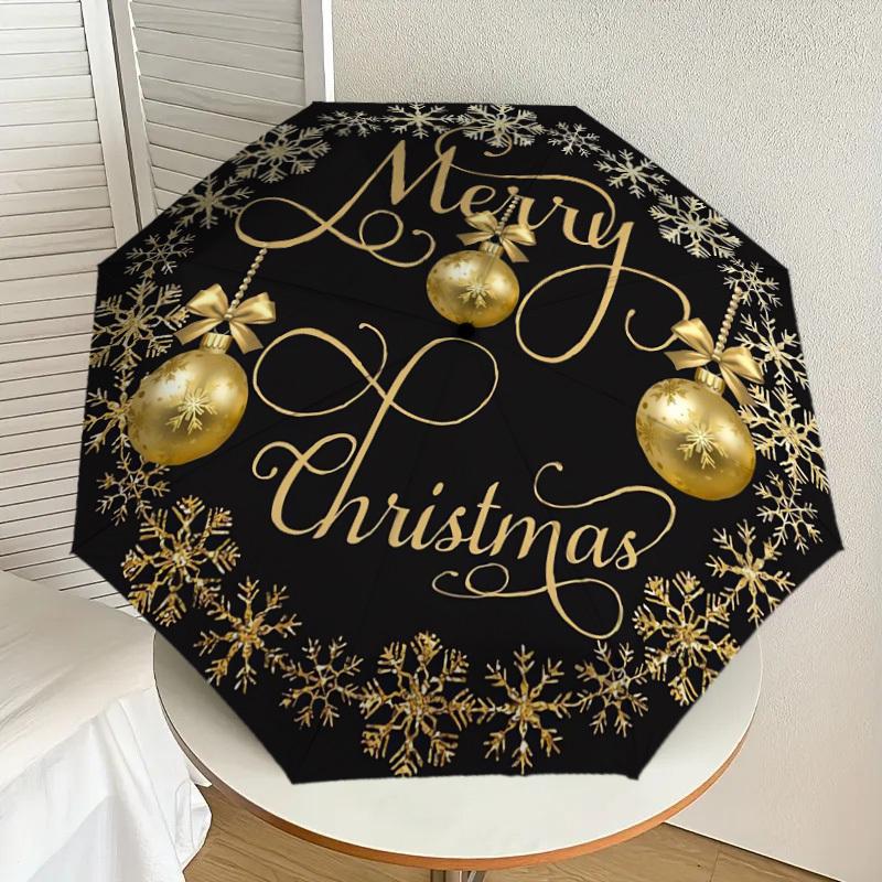 

1pc Merry Christmas Golden Ornaments Umbrella with Plastic Handle,Suitable for All Seasons Home Travel Outdoor UmbrellaDD491