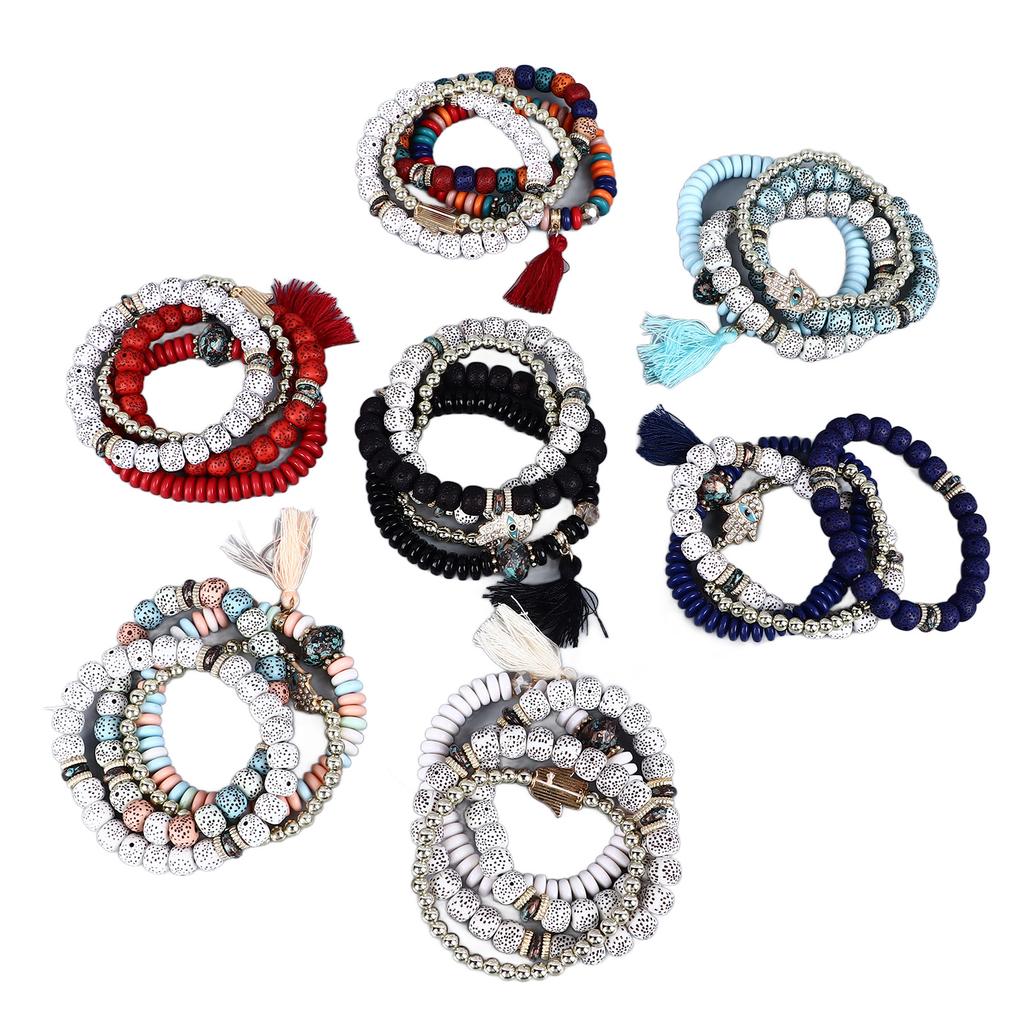 Colorful Beaded Bracelet Multilayer Stackable Bead Bracelet Multicolor Stretch Beads Bracelet for