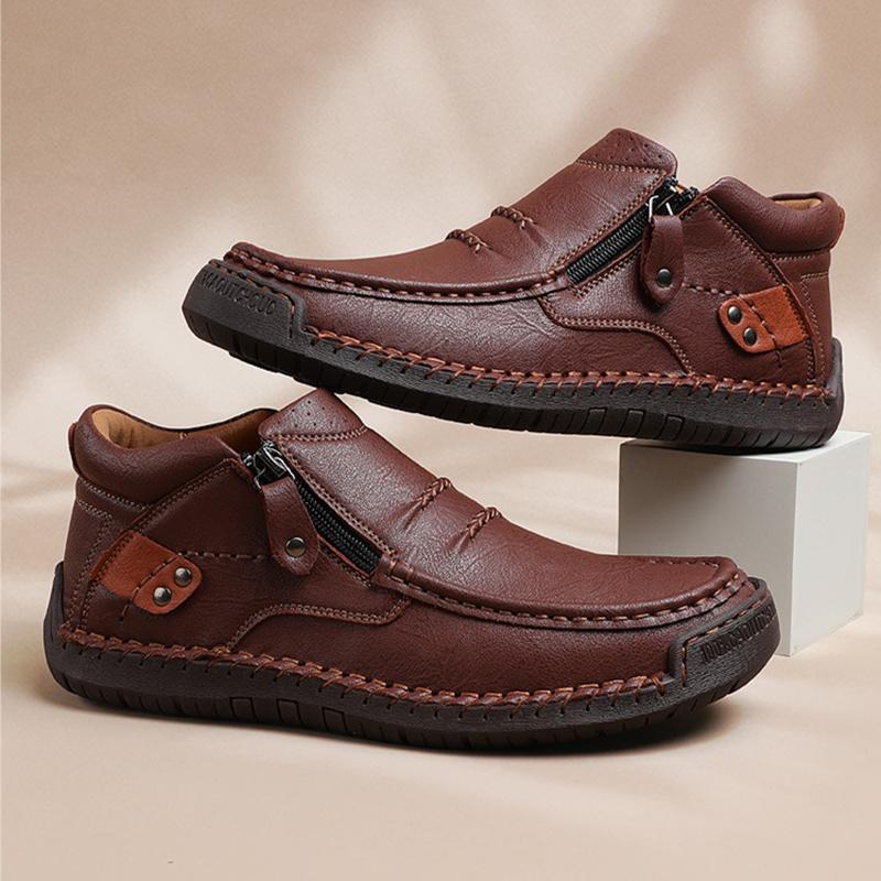 Plus Size Fashi Breathable No-Slip Cold-Resistant Comfortable Casual Outdoor Handmade Leather Autumn Winter Men Ankle Boots