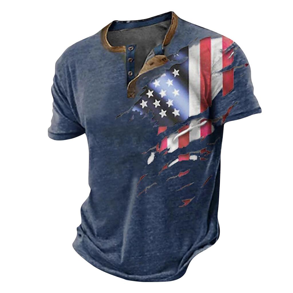 Men's Summer Flag Printed Short Sleeve Tops Men's Casual Fashion Short Sleeve Shirts