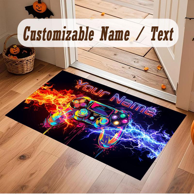 Game Controller Theme Crystal Velvet Floor Rug Personalized Custom Name Text Warm Carpet Home Decoration