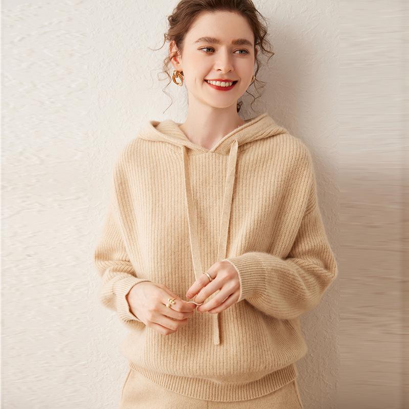 Women's Super Thick Cashmere Knit Hoodie - Autumn/Winter Long Sleeve Loose Casual Pullover Sweater