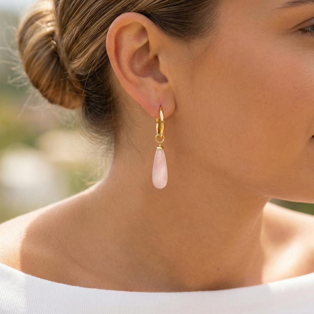 Natural Stone Drop Earrings 18k Gold Plated Stainless Steel Teardrop Amethyst Tiger Eye Rose Quartz Jewelry Nickel-Free
