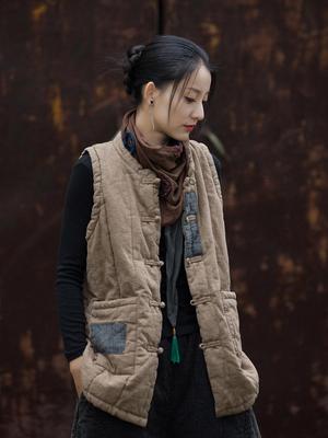 Winter 2025 Baumwoll-Leinen Damen gesteppte Patchwork-Weste