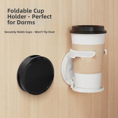 Detachable Wall Mount Cup Holder Waterproof Stable Foldable Mug Holder Space-Saving Round Self-Adhesive Drink Holder