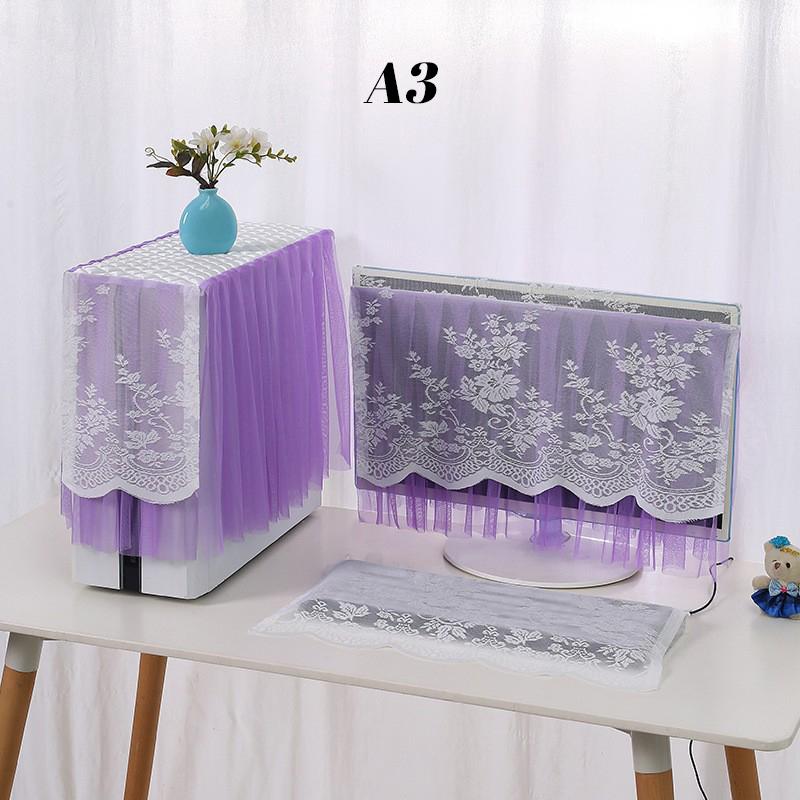 3PCS European Lace Desktop Computer Dust Cover Computer Cover 17 24 27inch LCD Monitor Protective Cover Keyboard Dustproof Cover