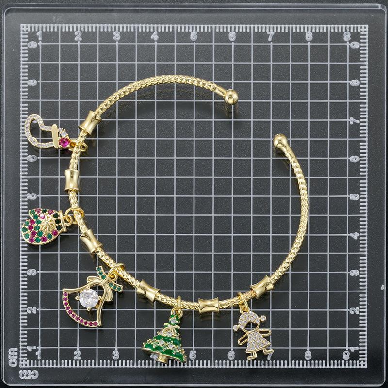 Copper Studded Diamond Santa Bells Snowflake Splicing Bracelet Sweet Christmas Open Bracelet