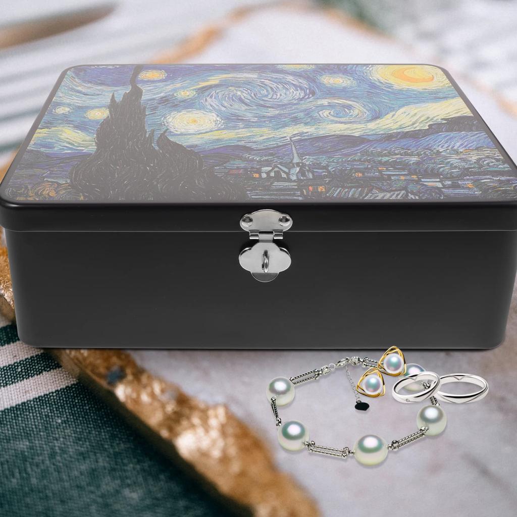 NUOLUX Tin Can Storage Box with Lid, Lockable Storage Box, Keepsake Box, Small Storage Box, Vintage Collection Box, Gift Box, 24.5 x 18 x 8.5 cm