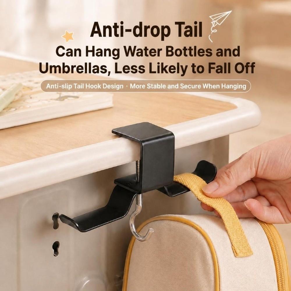 1Pc No Drill Desk Side Hanger Dual Hook Backpack Hanger Portable School Bag Hook  Dormitory