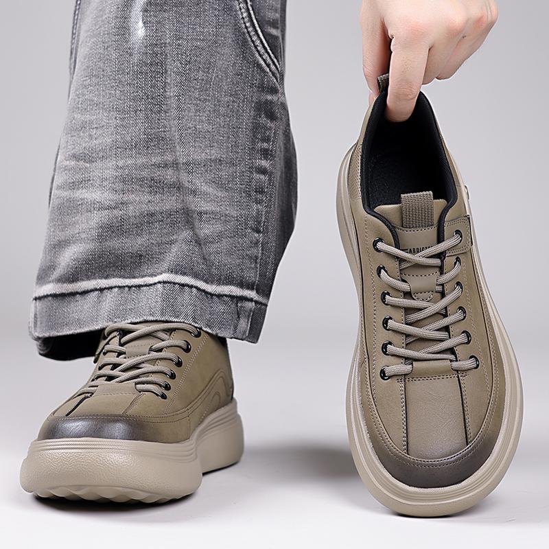 Fashion Leather Mens Casual Shoes Outdoor Lace-Up Sneakers Classic Men Sports Shoes New Trendy Male Treking Footwear Non-Slip Trainers