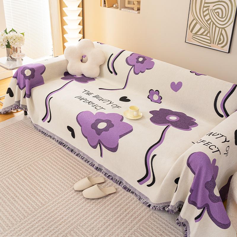 Flower Pattern Chenille Sofa Cover, Anti Cat Scratch Sofa Towel, All-season Universal Sofa Furniture Protection Cloth, Bedroom,