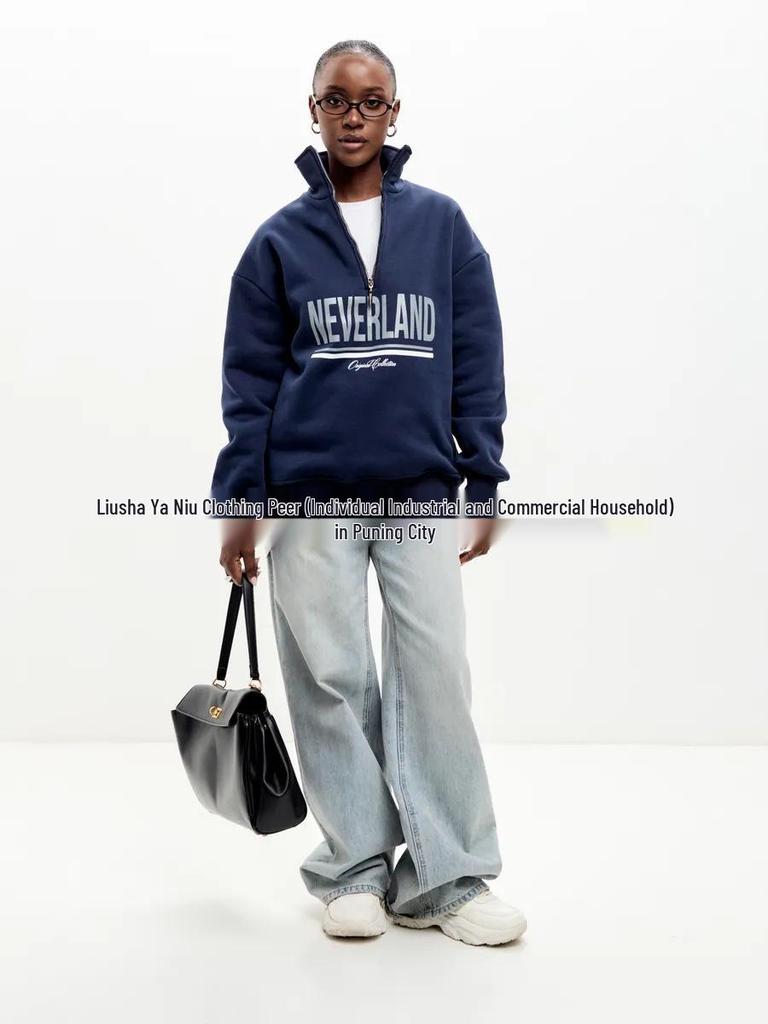 Stylish European & American Thickened Half-Zip Lapel Hoodie for Autumn & Winter - Comfy Hip Hop Look for Commuting