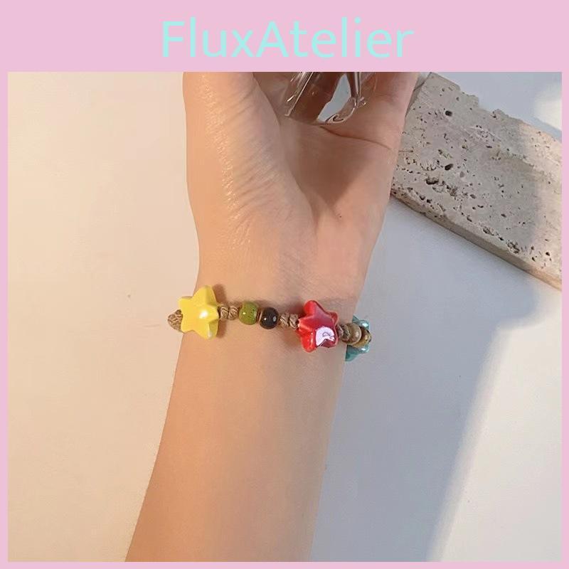 Unique Pastel Color Ceramic Beaded Bracelet With Star Designs Women For