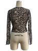 Spring Summer Women's Sheer Mesh Leopard Print Front Tie Long Sleeve Top Fashion Daily Basic Office Lady Casual Slim Fit Ladies Elegant Top