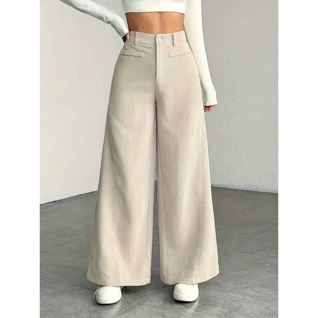 Pruhované kalhoty s širokými nohavicemi, Ležérní všestranné kalhoty s vysokým pasem, Zeštíhlující kalhoty s vysokým pasem