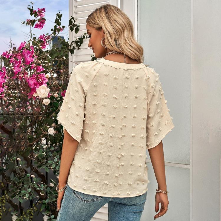 Top Pullover Casual da Donna a Manica Corta con Scollo a V e Vestibilità Ampia, Blusa Monocromatica, Camicia a Mezza Manica, Primavera Estate S-XL
