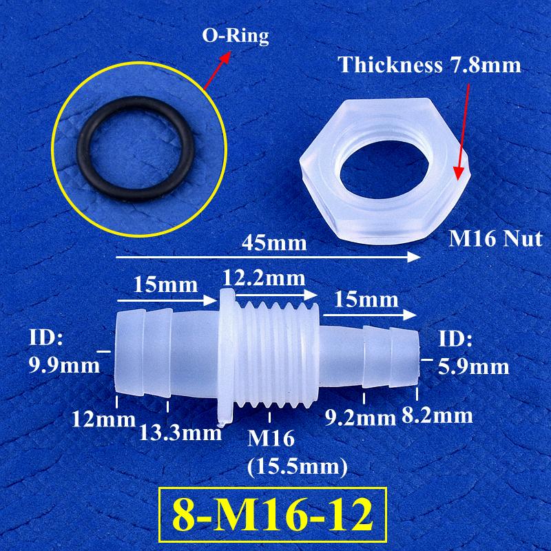 M6-M16 To 3-12mm Direct Connectors With Hex Nut  O-Ring Aquarium Tank Air Pump Adapter Garden Irrigation PP Pagoda Hose Joint