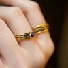 Adjustable Open Ring Men Women Copper Electroplated Antique Gold Geometric Design Lapis Lazuli Inspired Minimalist Fashion