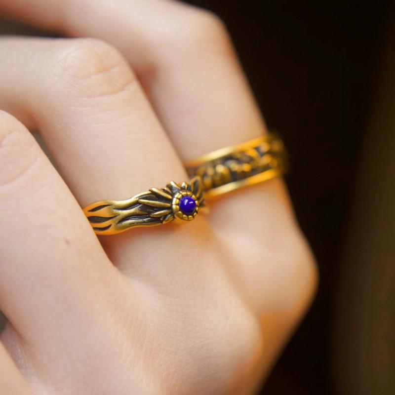 Adjustable Open Ring Men Women Copper Electroplated Antique Gold Geometric Design Lapis Lazuli Inspired Minimalist Fashion