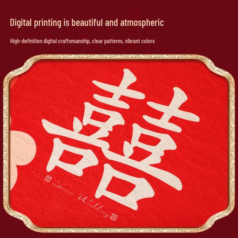 Honeymoon Double Happiness Red Cashmere-Style Bedside Carpet for Newlyweds