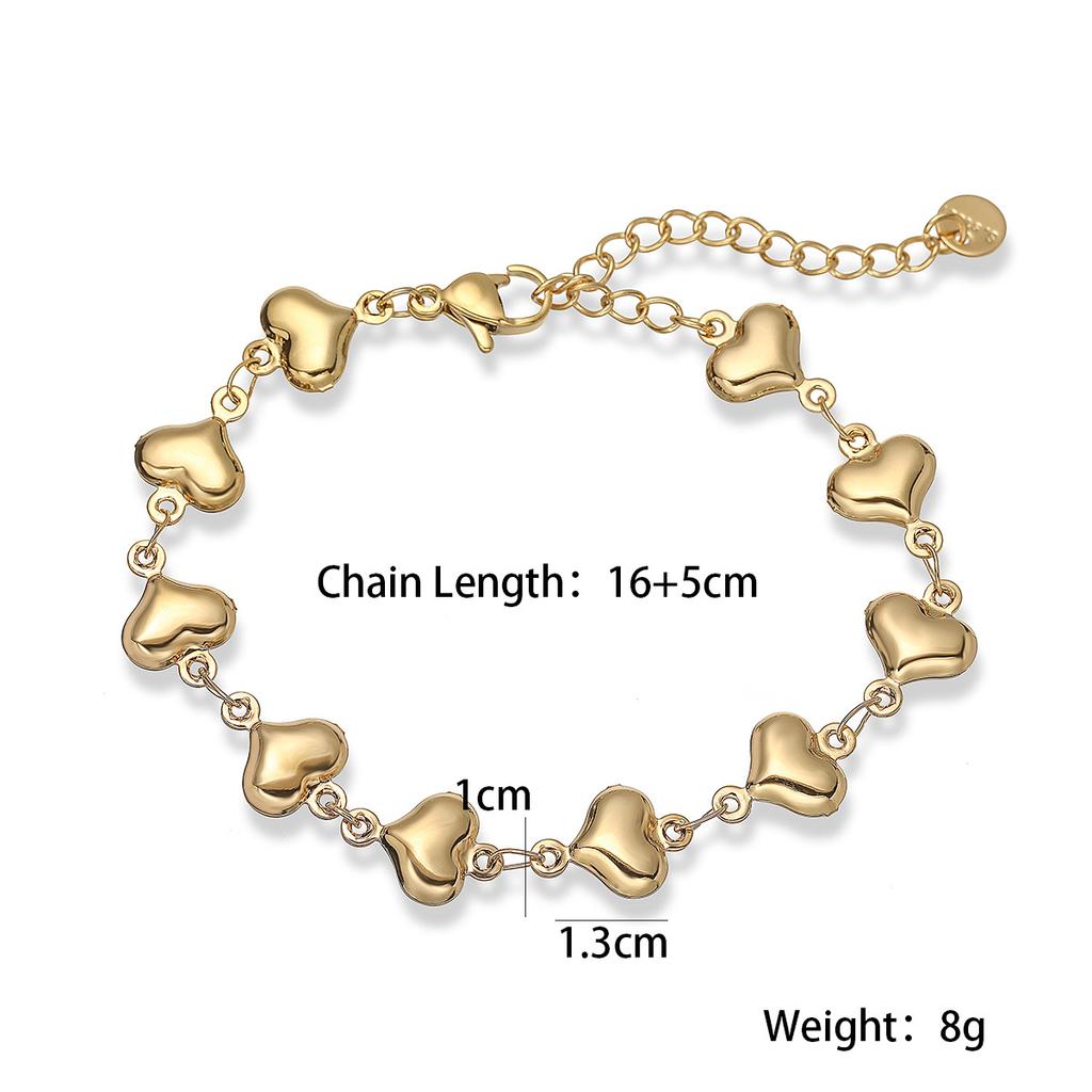 Wholesale Non-Fading Gold Color 316L Stainless Steel Heart Charm Bracelet For Women Casual Daily Jewelry