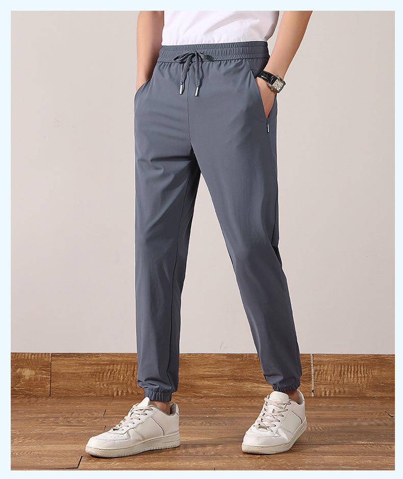 Men's Summer Ice Silk Quick-Dry Breathable Straight-Leg Elastic Casual Sports Pants (Plus Size)