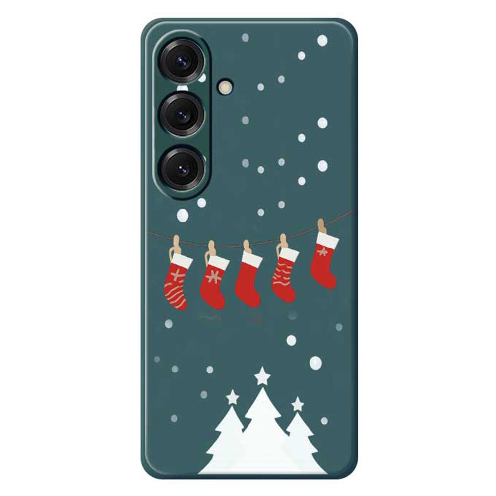 For Samsung Galaxy S25 Case Christmas Stockings Pattern Printing Straight Edge TPU Phone Back Cover