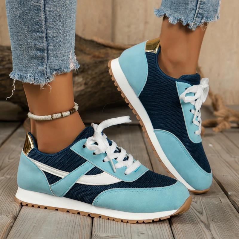 Women's Splicing Lace-up Flat Low Casual Sports Shoes New Large Size Round Head Mesh Shoeshttp Women Shoes Zapatos Mujer