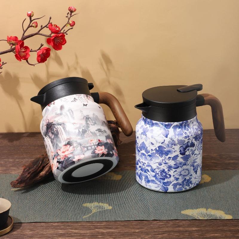 1000ml Vintage Floral Tea Thermos Stainless Steel Tea Kettle Drip-Proof Tea Pot With Tea Infuser Mini Thermo Coffee Pot