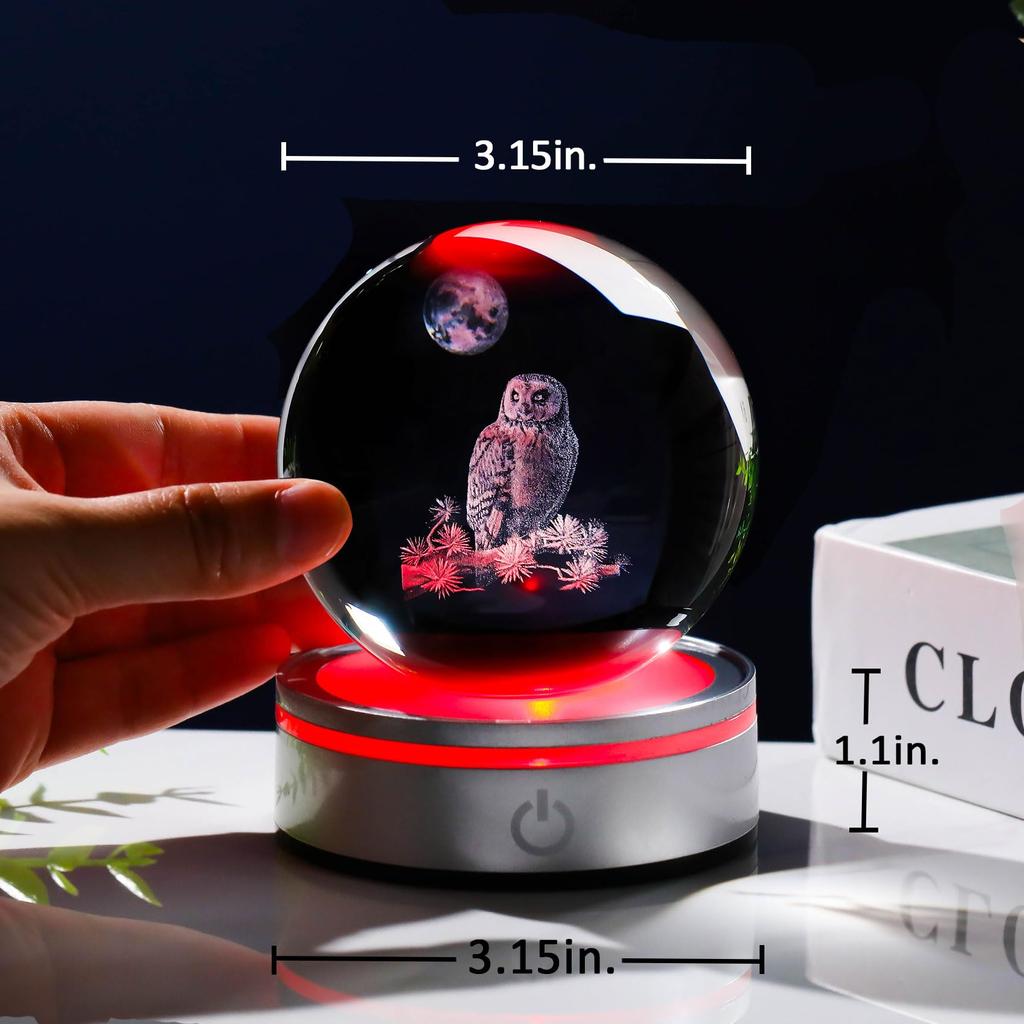Kertari K9 Crystal Ball Owl a Popular Birthday Gift for Men and Stylish and Soothing Owl Ornament for Home Features an LED Light Provides Indirect and