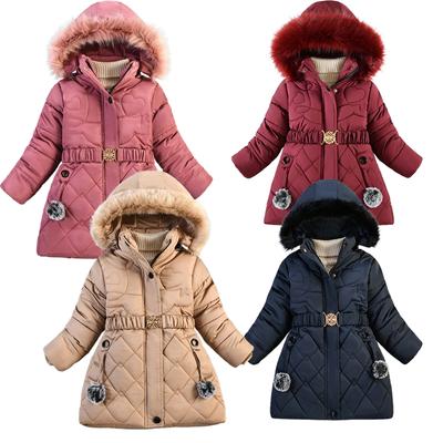 Neue Winter Mädchen Jacke Warm halten Pelzkragen Mode Kinder Mantel Kapuze Reißverschluss Mädchen Oberbekleidung 4- 8 Jahre Kinderjacken