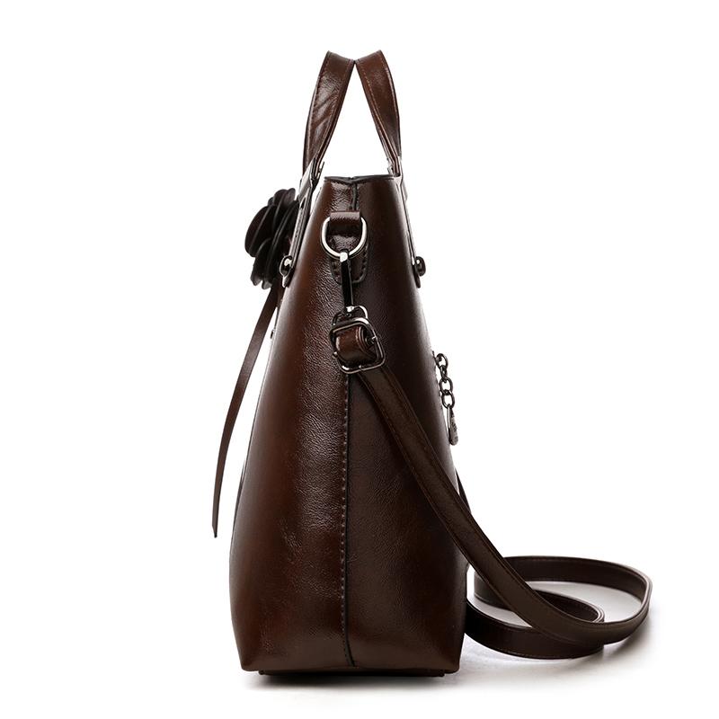 Retro PU Leather Handbags for Women Flower Decor Women's Shoulder Bag Leather Tote Bag