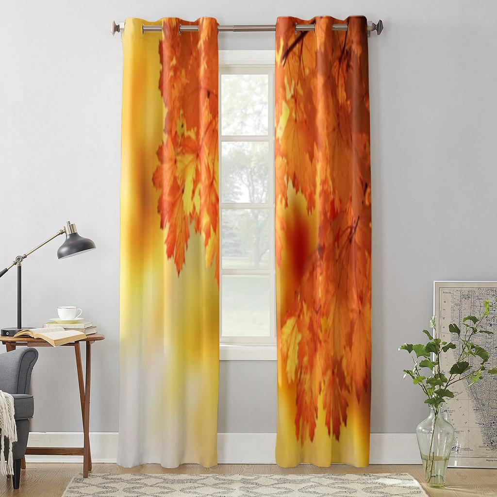 Autumn Colorful Leaves Window Curtains For Living Room Bedroom Luxury Modern Kitchen Curtains Fabric Drapes