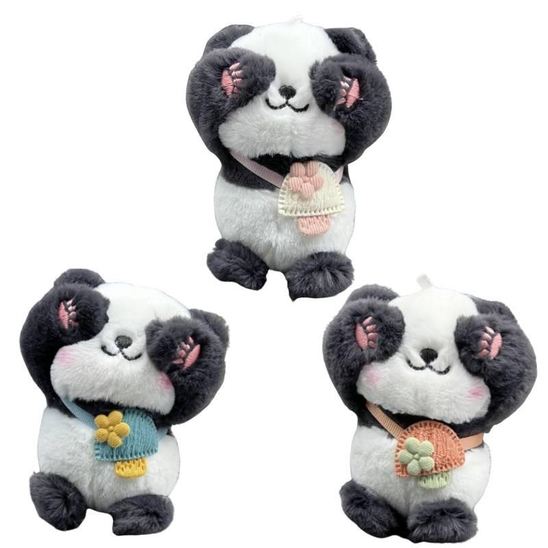 Plush Panda Backpack Keychain Pendant Toy Stuffed Doll Bag Decoration Kids Gift