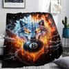 1Pc IceFireWolf Print Flannel Blanket, High Quality Comfortable for All Seasons, Home Decor, Warmth and Comfort, Perfect for Christmas Gifts